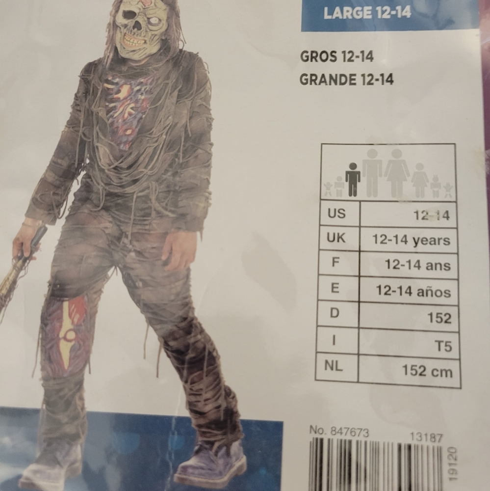 Zombie costume pre-owned 12-14 L